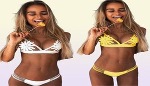 Sexiga kvinnor Summer SwimeWear Bikini Set Bh Tie Side Gstring Thong Beach Triangle Hollow Out Fu Swimsuit Bathing Women039S9111146