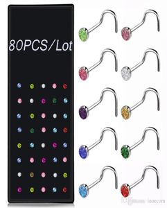 Stainless Steel Crystal Bone Nose Stud Piercing Earring Nostril Piercings Silver Color Nose Ring Prong Body Jewelry Piercings7966152