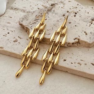 Brincos de berros projetam malha dourada de cor dourada longa para mulheres aço inoxidável borla