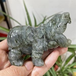 Dekorativa figurer 9cm Natural Labradorite Hippo Crystal Animal Carving Healing Energy Stone Home Decoration Födelsedagspresent 1 st