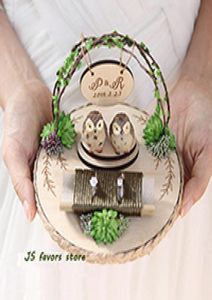 Custom Happiness Owl Ring Kissen natürlicher Waldträgerhalter Heiratsantrag Hochzeitstag Dekoration 2721749