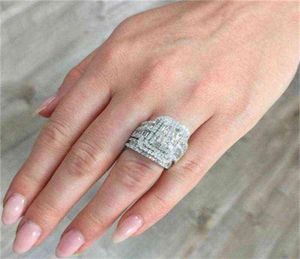 Wedding Rings Charm Female White Crystal Stone Ring Set Luxury For Women Vintage Bridal Square Engagement Whole H1115340y4594414
