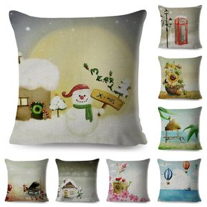 Cuscino Merry Christmas Bird Cover for Children Room Decor Home Decor Home Snowman Air Gallione Polyester 45x45cm