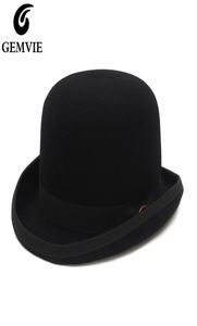 Gemvie 4 cores 100 lã Felt Derby Bowler Hat para homens Mulheres cetim Festas de moda formal fedora costume mágico chapéu 2205076821218