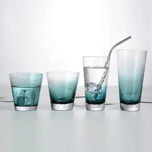 ワイングラス日本風のクリエイティブインクブルーハンマーパターンガラスウォーターカップ家庭用ジュースドリンク氷河
