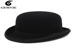 Gemvie 4 Renk 100 Yün Keçi Derby Bowler Hat Erkekler Kadınlar Saten Kaplamalı Moda Partisi Formal Fedora Kostüm Sihirbaz Şapkası 2205079519352