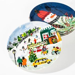 Placas abstrata pintura a óleo desenho animado de Natal Placa de jantar redonda criativa com mil anos de história de arte artesanal chinesa