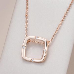 Pendanthalsband Kinel Square Cutout 585 Rose Gold Color Necklace For Women Natural Zircon Accessories Dagliga fina smycken