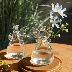 Vasos adorável menina de flor seca arranjo de modelos sala de escritório casa decoração macia decoração transparente vaso frágil vaso de natal presentes
