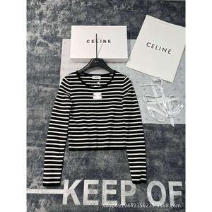 Kadın Örgü Tees Sonbahar/Kış Yün Harmanlanmış 14 Pin Stripe Kontrast Örme Üst Şık İnce Sıradan Stil