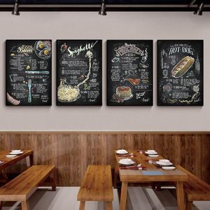 Vintage Hamburg Pizza Hotdog Food Poster Stampe Tela Painting Wall Art Fritta Frenca Pasta Menu Cucina Home Restauga