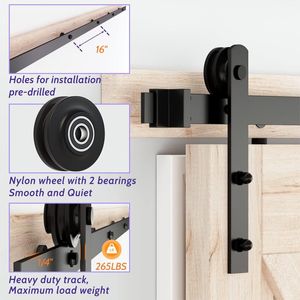 Sliding Door Hardware Kit, Door Track, Suitable For Single Door, Smooth and Quiet Track - Easy To Install - Black (Complete Set)