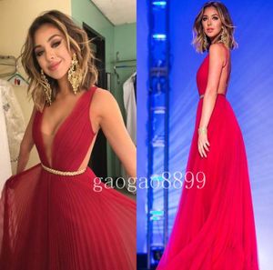 Sexy Bateau Floor Lunghezza in chiffon Abito da ballo rosso senza schienale 2019 Custom prepazio per le dimensioni della spiaggia per le occasioni speciali 55525646