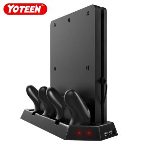 Ständer Yoteen vertikaler Stand für PS4 Slim mit LED -Indikator -Ladestation DualShock 4 Ladegerät Dock Cooling Fans zusätzliche 2 USB -Anschlüsse