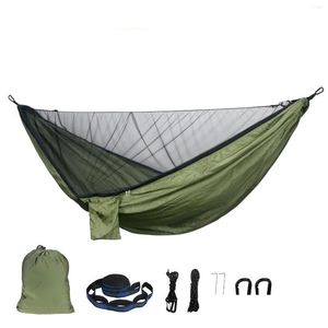 Camp Furniture 1-2 Person Portable Outdoor Cam Hammock With Mosquito Net High Strength Parachute Fabric Hanging Bed Hunting Drop Deliv Otpch