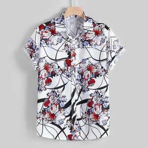 Herren lässige Hemden Sommer Blumenmuster Druck Shirt Top Fashion Revers Short Sleeve Bluse Social Party Kee