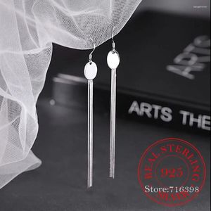 Brincos de bloqueio Original 925 Sterling Silver Round Brand Long Tassel Drop For Women Korean Fine Jewelry Presente de casamento Aretes de Mujer