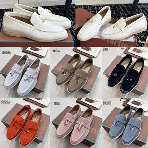 Kvinnors sommarvandring Suede Printing Casual Shoes Loro Piano Man Tasman Loafers Flat Heel Dress Leather Sneakers Black Designer Moccasin Slip On Rubber Shoe T412