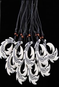 Fashion Whole 12PCSLOT Faux Yak Bone New Zealand Tribal Maori Hei Matau Fish Hook pendants Surfer Necklace Choker Gift MN5187439638