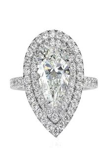 Rozmiar USA 510 Klasyczna biżuteria Pure 925 srebrna woda kropla gruszka gruszka biała topaz cZ Diamond Obietnic Wesder Wedding Bridal RI4972305