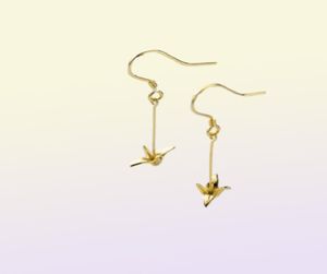 Moidan Fashion 925 Sterling Silver Cute Paper Crane Long Chain Drop earrings for women girl gold color earrings fine Jewelry 210611546123