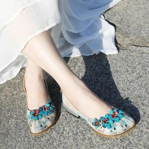 Sapatos casuais 3.2cm Couro genuíno feminino designer de moda Flor Elegância Flats étnicos