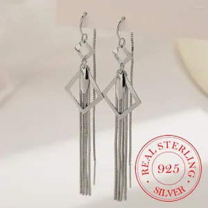 Dingle örhängen 925 Sterling Silver Long Tassel Rhombic Ear Line Leaf Drop For Women Piercing smycken Kvinnlig fest bröllop pendiente