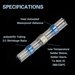 100-1000PCS防水はんだシールスプライス端子缶銅熱収縮電気ワイヤーバットコネクタAWG16-14ブルー