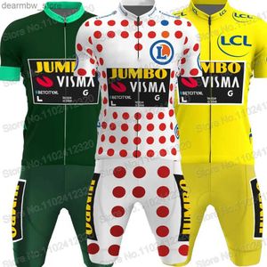 Cykeltröja sätter 2023 France Tour TDF Cycling Jersey Set Seve Green Yellow Clothing Road Bike Shirts Suit Bicyc Shorts MTB Ropa L48