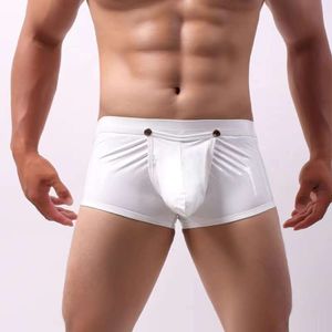 Big Convex Bulge Enhancing Beutel sexy Männer Unterwäsche Boxer Shorts Kunstleder offener Schritt Erotik Dessous heißes schwules Höschen