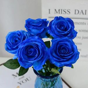 Decorative Flowers WangYfMa Simulated Roses Living Room Decoration Blue Bouquet Rose Artificial