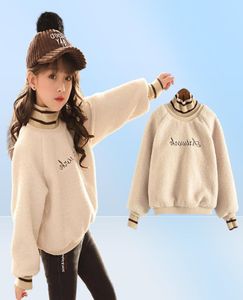 Vinterhuvtröjor Sweatshirts Elegant Winter Spring Autumn Sweater Warm Kids Girl Plus Velvet Lamb Wool Thicken Outfits Baby Boutiq3094138