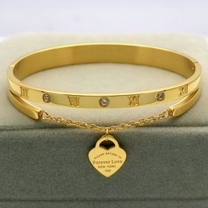 Luxury Rose Gold rostfritt stål armband armband kvinnliga hjärta för alltid kärlek märke charm armband för kvinnor berömda smycken