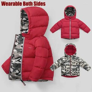 Вниз носимое носимое обе стороны мальчики Coats Winter Kids Kooded Jacket Childrens 'Parka Girl Girl Gumouflage Водонепроницаемый сгущение 2-8Y