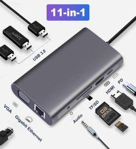 USB 30 HUB USB C HUB Typ C till Multi HDTV 4K VGA RJ45 LAN Ethernet Adapter Dock för MacBook Pro Type C Docking Station7109091