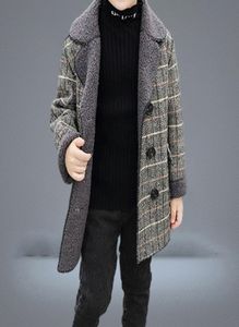 Casaco de lã longa para meninos jaquetas xadrezes grossos de lã de lã de inverno infantil garoto de neve mistura de casacos jaqueta de menino de menino