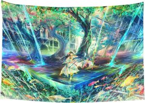 Wandteppiche Anime Tapestrys Fantasie World Forest Wandteppich japanische Manga Tapete Ozean Wand Hängende trippige Cartoon