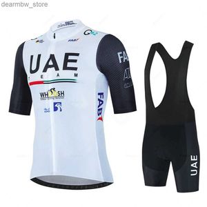 Cykeltröja sätter 2023 UAE Cycling Jersey Set Mtb Uniform Bike Clothing Summer Breatab Bicyc Shirt Ropa Ciclismo Bib Pants Maillot Ciclismo L48