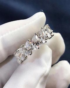 925 Sterling Srebrny Row w kształcie rowku Diamond Platinu Moissanite zaręczynowe Pierścienie Wedding Pierścienie dla kobiet Prezent192q4806777