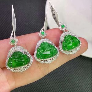 Natural A-Grade Jadeite Boutique Green Buddha S Sier Inlaid Ice Jade Pendant Gift Certificate