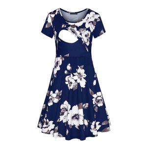 Maternity Dresses New Maternity Dresses Pregnant Women Nursing Dress Breastfeeding Floral Print Short Sleeve Maxi Dress Lactation Clothes 24412