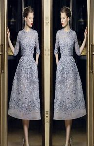 Elie Saab krótkie sukienki balowe koronkowe Kolan Długość aplikacji pół rękawów Suknia wieczorna Formalne suknie imprezowe 8428636