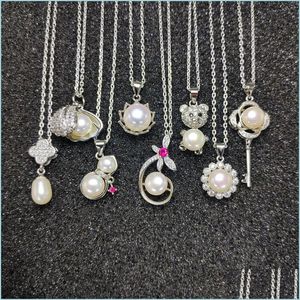 Pendant Necklaces 100% Pearl Necklace 925 Sier 7-9Mm Oblate White For Women Fashion Jewelry Wedding Christmas Gift Drop Delivery Penda Dhxrg