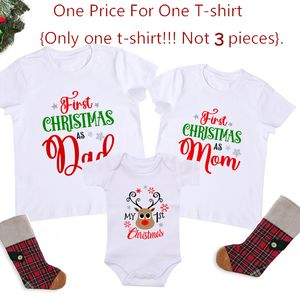 First Christmas As Dad and Mom T-shirt Baby 1st Christmas Infant Romper Daddy Mommy and Me Xmas Holiday Family Matching Tees
