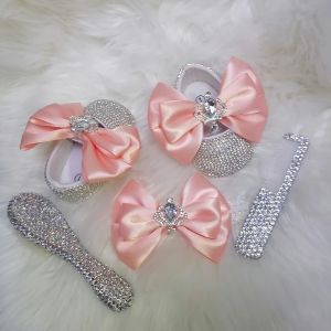 Boots Handmade Bow Hairband Rhinestones Baby Girl Spring Autumn Shoes Warm Boots First Walker Sparkle Bling Crystal Princess Shower