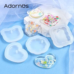 1pcs Epoxy Silicone Resin Mold Round Corner Polish-Free Kawaii Accessories Bear Stars Shape DIY Pendant Keychain Making Supplies