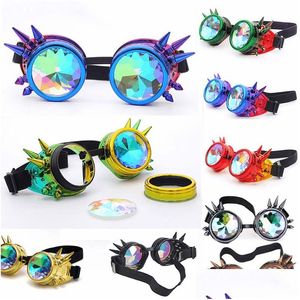 Óculos de sol que vendem caleidoscópio arco -íris lentes de cristal lentes de cristal homens rebite os óculos góticos vintage góticos de cosplay 2305 dhey1