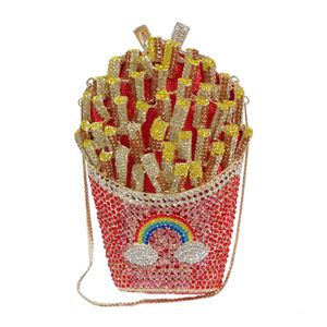 Evening Bags Boutique De French Fries Chips Rainbow Clutch Minaudiere Bag Women Crystal Evening Bag Diamond Wedding Handbag Bridal Purse 230428