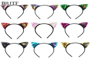 20pcslot Plastisk pannband med 24039039 Reversible Sequin Brodery Ear Cat Fashion Hairband Hair Bow Accessories HB068 C4361005