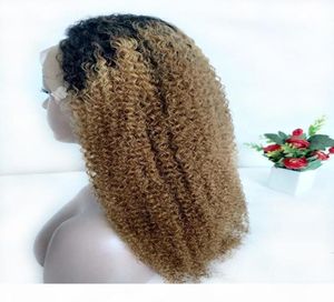 1B 27 Blonde Lace Front Wig Raw Indian Indian Kinky Curly Ombre Ombre Human Hair Wigs Предварительно вырванная блондинка Curly T Part Frontal Nat7208080